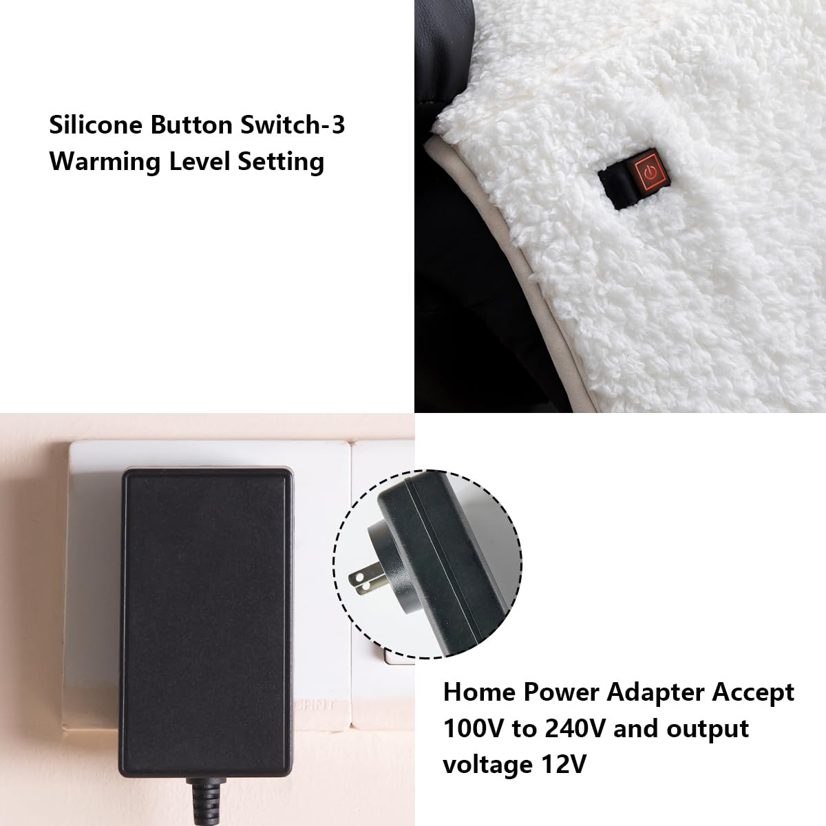 STONECREST Heated Recliner Chair Cover for Seat & Footrest (White Sherpa, 40x23)