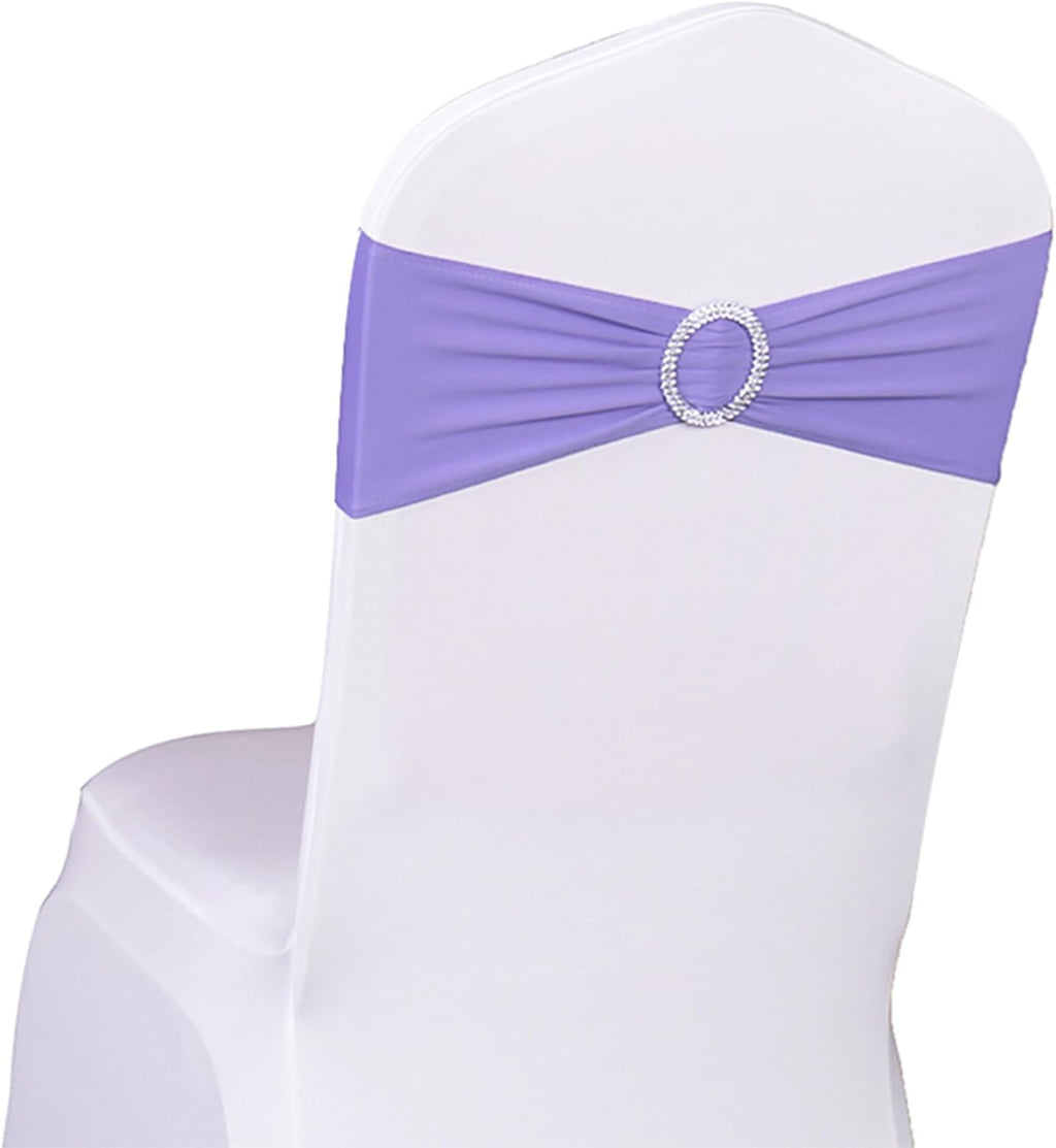 Skiennix Spandex Chair Sashes - Pack of 50 Lavender Chair Bows for Weddings & Events