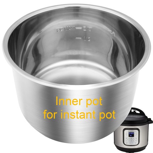 Stainless Steel Inner Pot for Instant Pot 6QT, Upgrade Replacement Pot for Instant Pot 6 Quart, Food Grade 304 (18/8) Stainless Steel Insert for Instantpot with Thick Bottom, Non-Toxic (No Teflon)