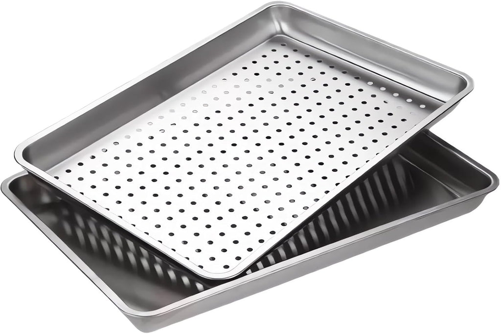 Regine Switzerland Extra Large 304 Stainless Steel Baking Pan Set - 2-Pack Non-Toxic Bakeware | Solid & Perforated Pans