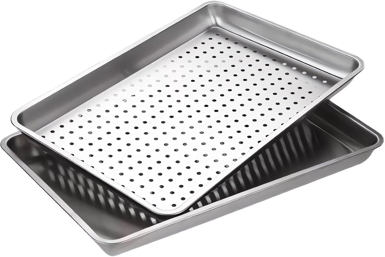 Regine Switzerland Extra Large 304 Stainless Steel Baking Pan Set - 2-Pack Non-Toxic Bakeware | Solid & Perforated Pans