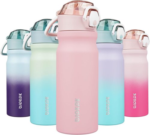 BJPKPK Insulated Water Bottle - 18oz Stainless Steel Flask with Straw, Leak-Proof Lid & Carry Handle | Light Pink