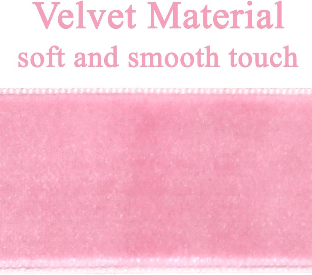 Skiennix 12Pcs Pink Velvet Bows | Elegant Valentine's Day Tree Decorations - 5in x 10in Ornaments for Home & Weddings