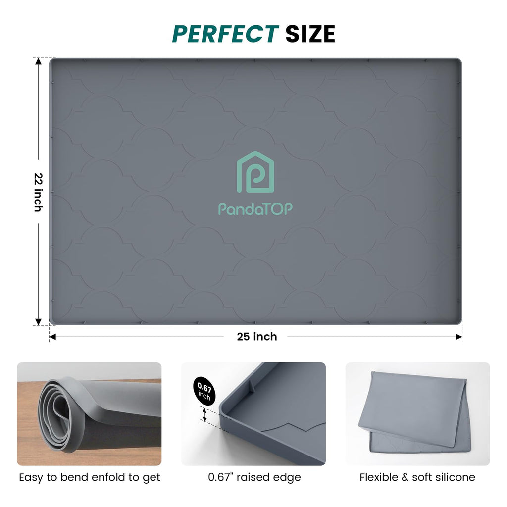 Under Sink Mat, 31" x 22" Silicone Kitchen Cabinet Tray, Waterproof & Flexible Under Sink Liner for Kitchen Bathroom and Laundry Room(Gray)