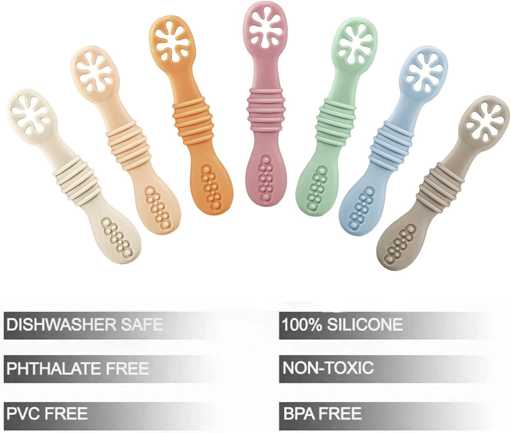 PandaEar Baby Spoons - 7 Pack Soft Silicone Self-Feeding Utensils for Toddlers | BPA-Free, Easy-Grip Design