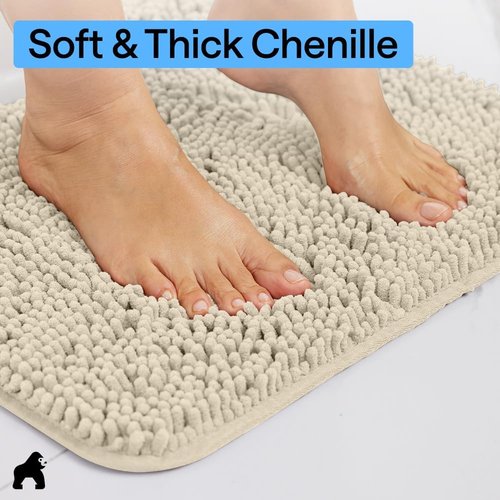 GORILLA GRIP Bath Rug Mat - Thick Soft Absorbent Chenille | Quick Dry Microfiber, 24x17, Sand Color
