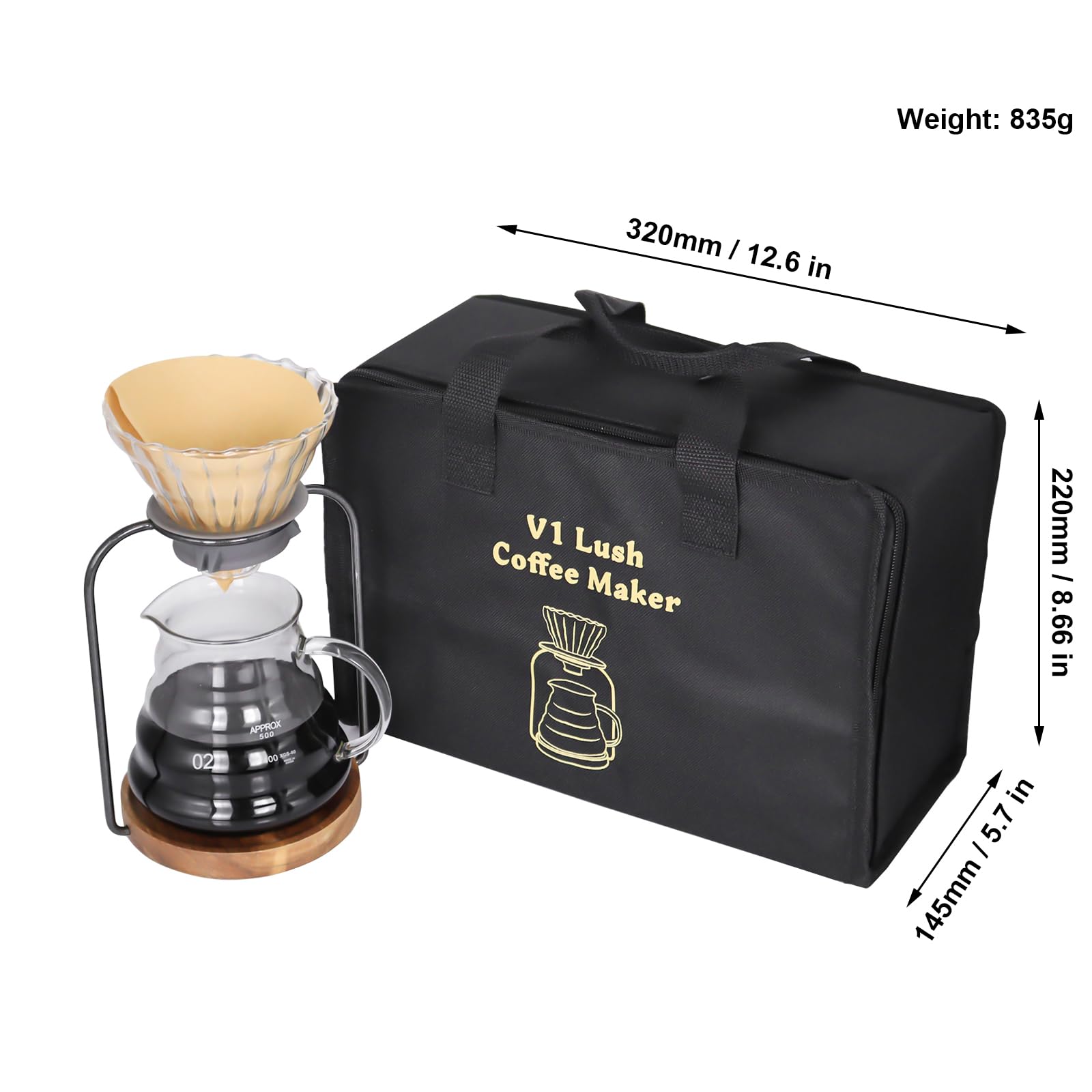 SOTECH Pour Over Coffee Dripper Set, Filter Holder Glass Server with Paper Coffee Filters Manual Stand for Tea and Saffron