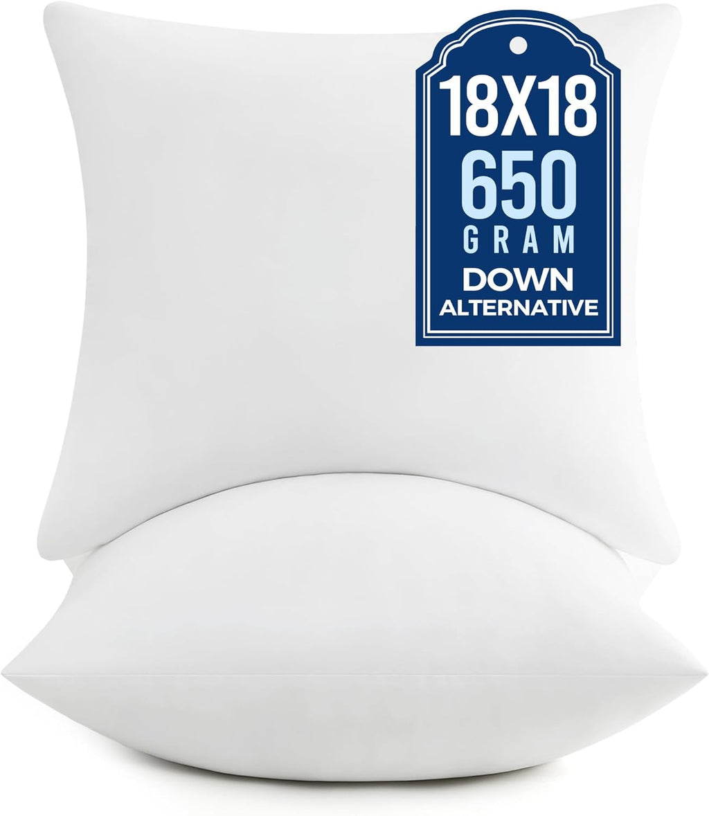 Puredown® 18x18 Pillow Inserts - Fluffy Plush Down Alternative Throw Pillows | Set of 2 for Couch & Home Decor