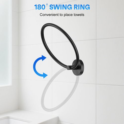 EZKEY Hand Towel Holder Screw-in Matte Black Towel Ring for Bathroom Wall Stainless Steel Round Towel Hanger for Bathroom Hardware Accessories