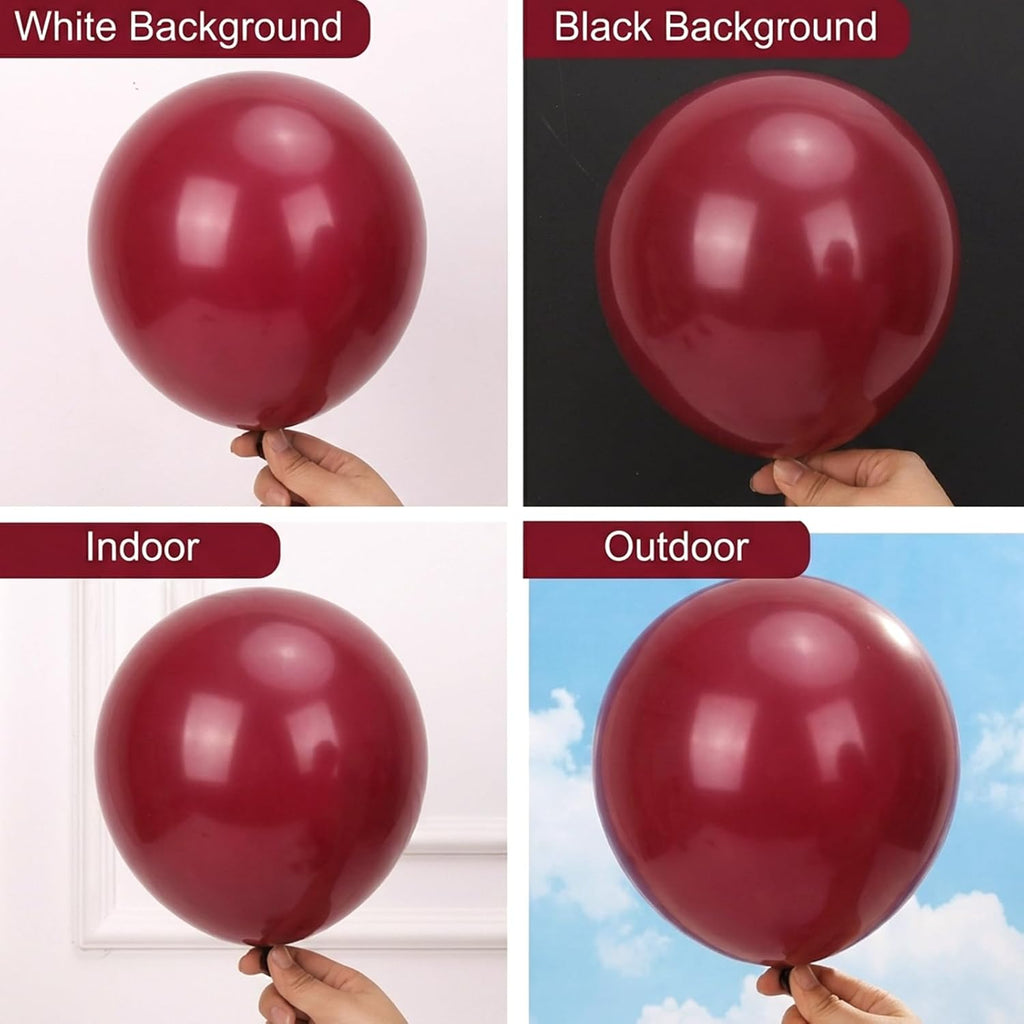 RUBFAC Burgundy Balloons - 129-Piece Latex Balloon Garland Kit | Maroon & Dark Ruby Red, 5-12 Inch Sizes for Parties