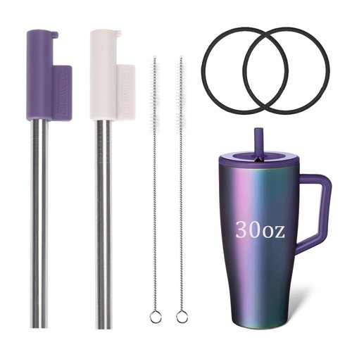 Jetstop Straw Kit Compatible with Brumate Era 30 oz - 2 Stainless Steel Straws with Silicone Straw Connectors, Sealing Rings & Cleaning Brushes - Reusable Accessories for Brümate Tumbler