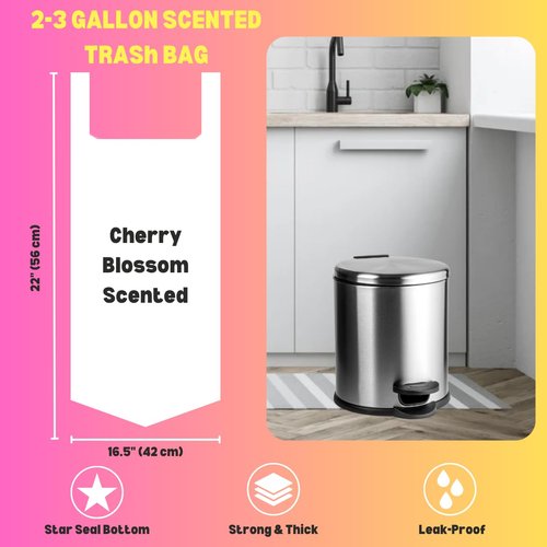 2.6 Gallon Scented Trash Bags with Handles (100 Bags) Small Bathroom Garbage Bags Wastebasket Can Liners for Home Office Bins (Cherry Blossom, 100 ct.)