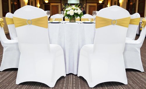 MDS Spandex Chair Sashes - Pack of 200 Elastic Stretch Bows with Buckle Slider for Wedding Decor - Gold