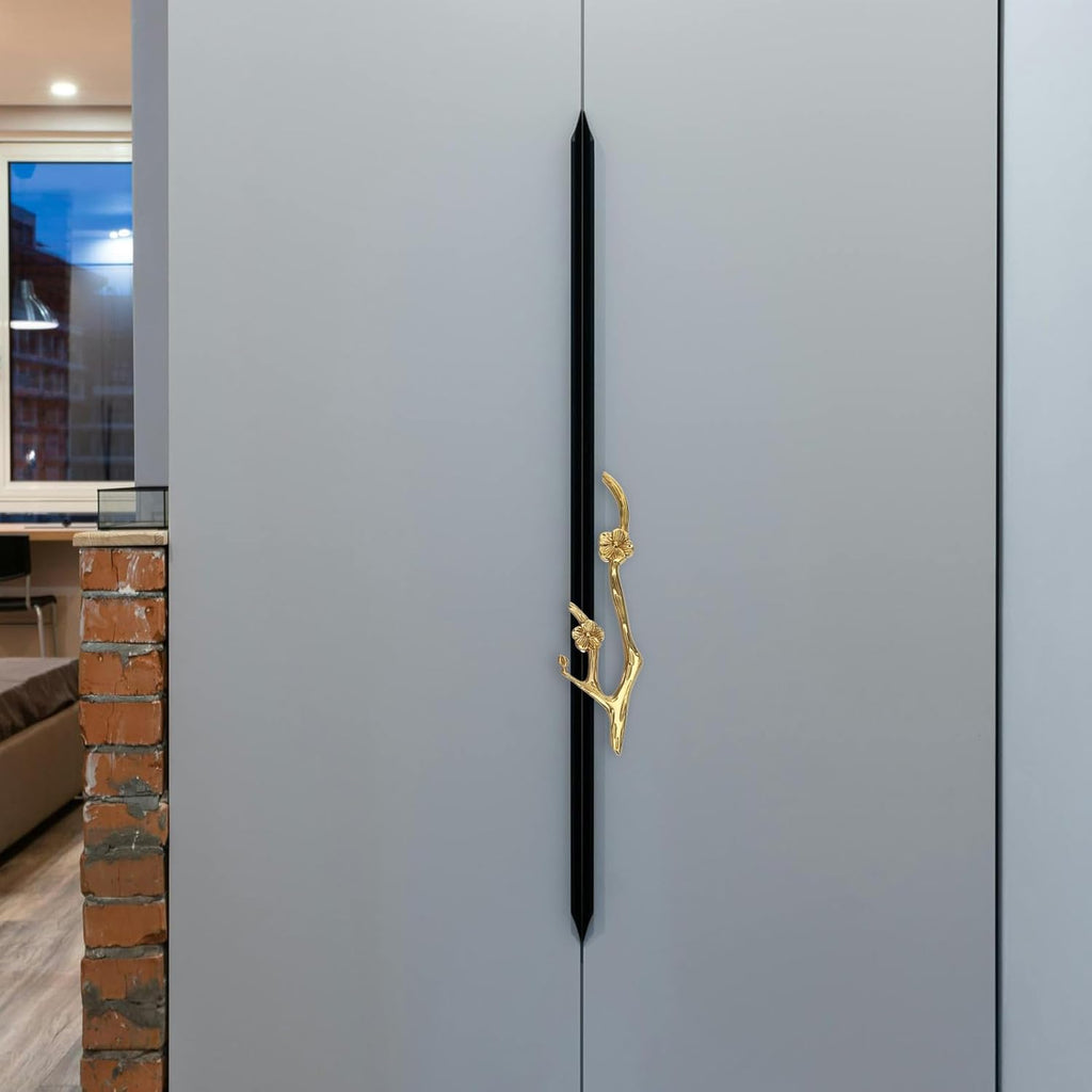 Uonlytech Brass Flower Branch Cabinet Handle - 5.91 Inch Decorative Drawer Pull for Kitchen & Bathroom