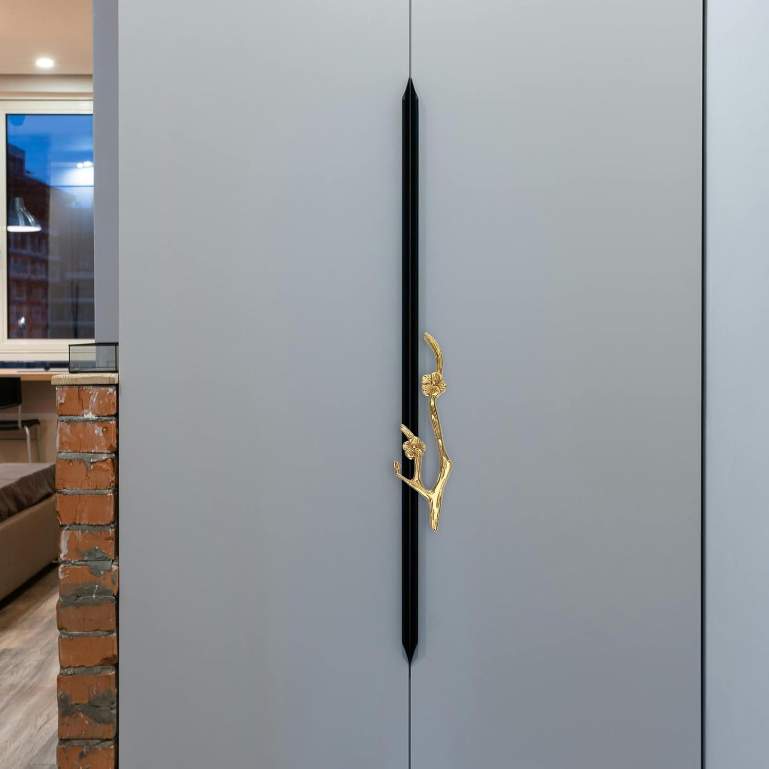 Uonlytech Brass Flower Branch Cabinet Handle - 5.91 Inch Decorative Drawer Pull for Kitchen & Bathroom