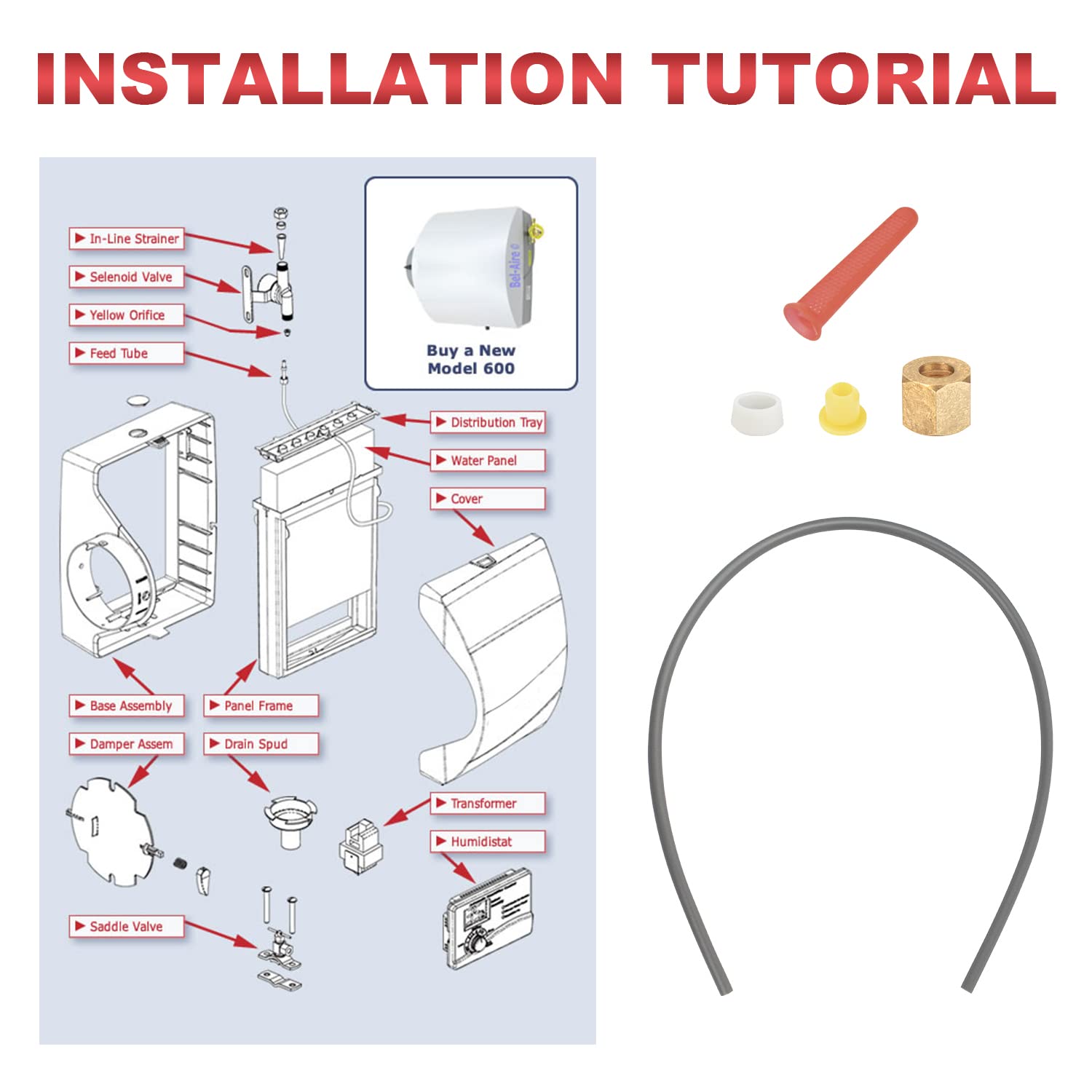 TNITRIB for Aprilaire 600 Humidifier Assembly-Feed Tube with Compression Sleeve and Nut (4335)&Included in-Line Strainer (4004)、Yellow Orifice (4231)