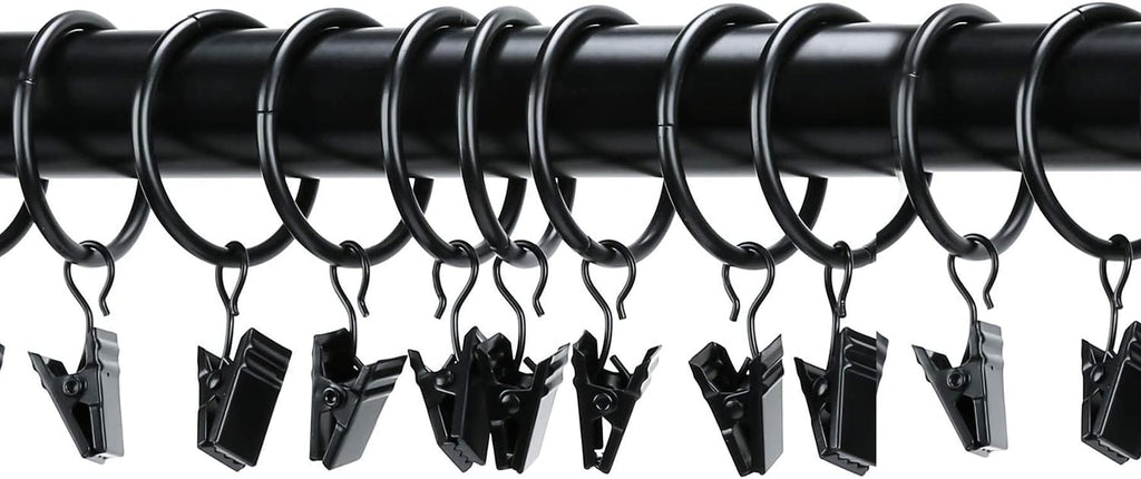 Skiennix 40 Pack Metal Curtain Rings - Durable Drapery Clips with 1.26 Inch Interior Diameter - Black