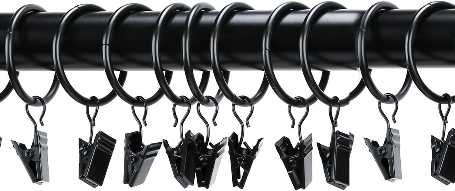 Skiennix 40 Pack Metal Curtain Rings - Durable Drapery Clips with 1.26 Inch Interior Diameter - Black