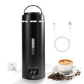 Portable Travel Electric Kettle with Plug-in Boiling & Keeps Warm via USB, 4 Temperature Settings, 304 Stainless Steel with Auto Shut-off 16oz(Black）