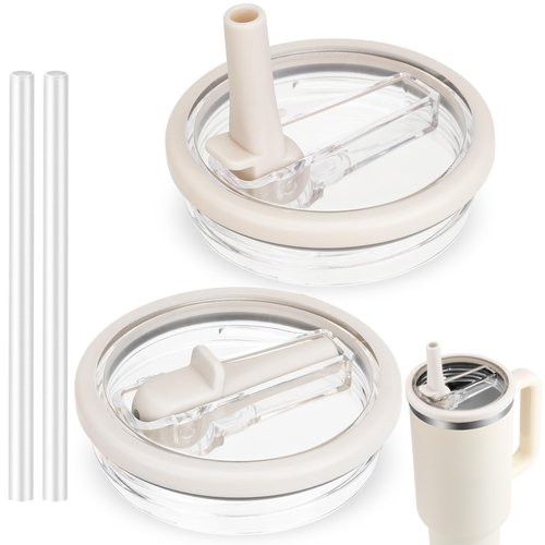 40 OZ Tumbler Flip Straw Lid for Stanley Quencher, Spill Proof Lids Replacemen, Non Spill Straw TOP Cover Replacement Accessories with Brush White