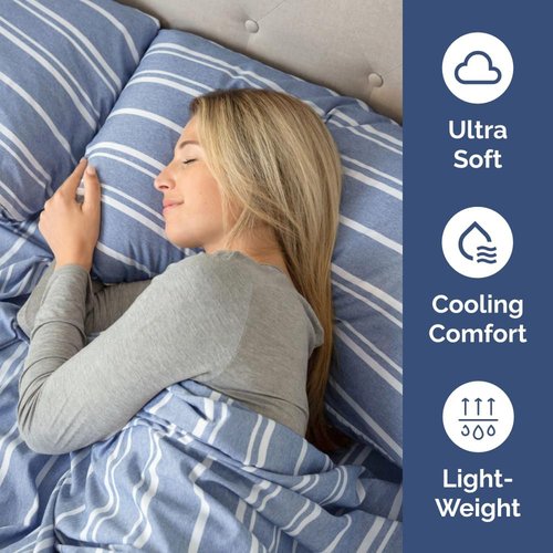 King Pillow Cases by Hotel Luxe - Ultra Soft, Wrinkle-Free & Fade Resistant - 4 Piece Set in Blue Stripes
