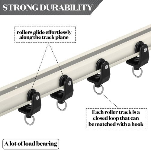 Jetec 50 Pcs Curtain Track Rollers Bulk Ceiling Curtain Track Hooks Flexible Bendable Clips 11 mm White Plastic Drapery Rail Gliders with Hooks for Shower Window (Black)