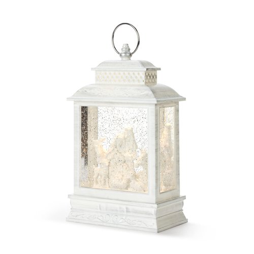 DEMDACO Distressed White Nativity LED 10 x 6.25 Acrylic Musical Snow Globe Christmas Lantern Plays Silent Night Away in A Manger