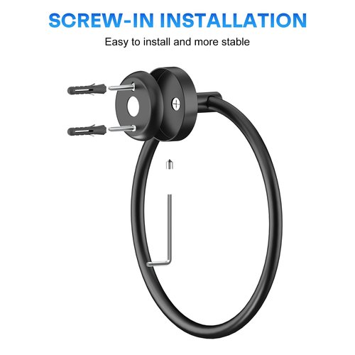 EZKEY Hand Towel Holder Screw-in Matte Black Towel Ring for Bathroom Wall Stainless Steel Round Towel Hanger for Bathroom Hardware Accessories