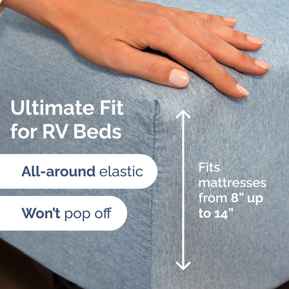 RV Short Queen Sheet Set - 4-Piece Soft, Breathable & Cooling Bedding | Fits 8” to 12” Mattresses - Heathered Blue
