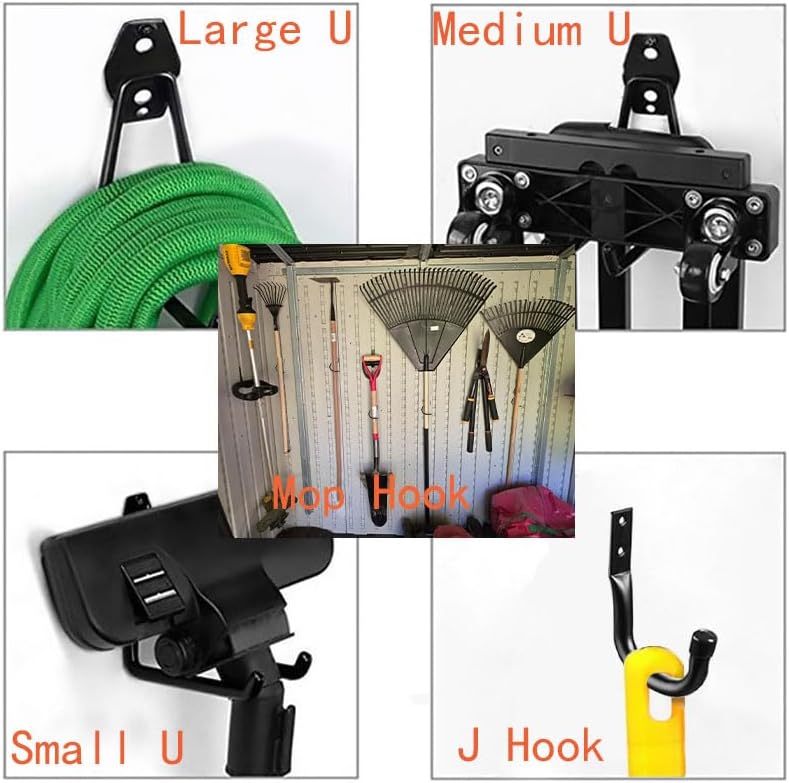 TocTen Garage Hooks - Heavy Duty Solid Steel Wall Mount Storage Kit | 14 Pack with Anti-Slip Coating for Tools & Ropes (Black)