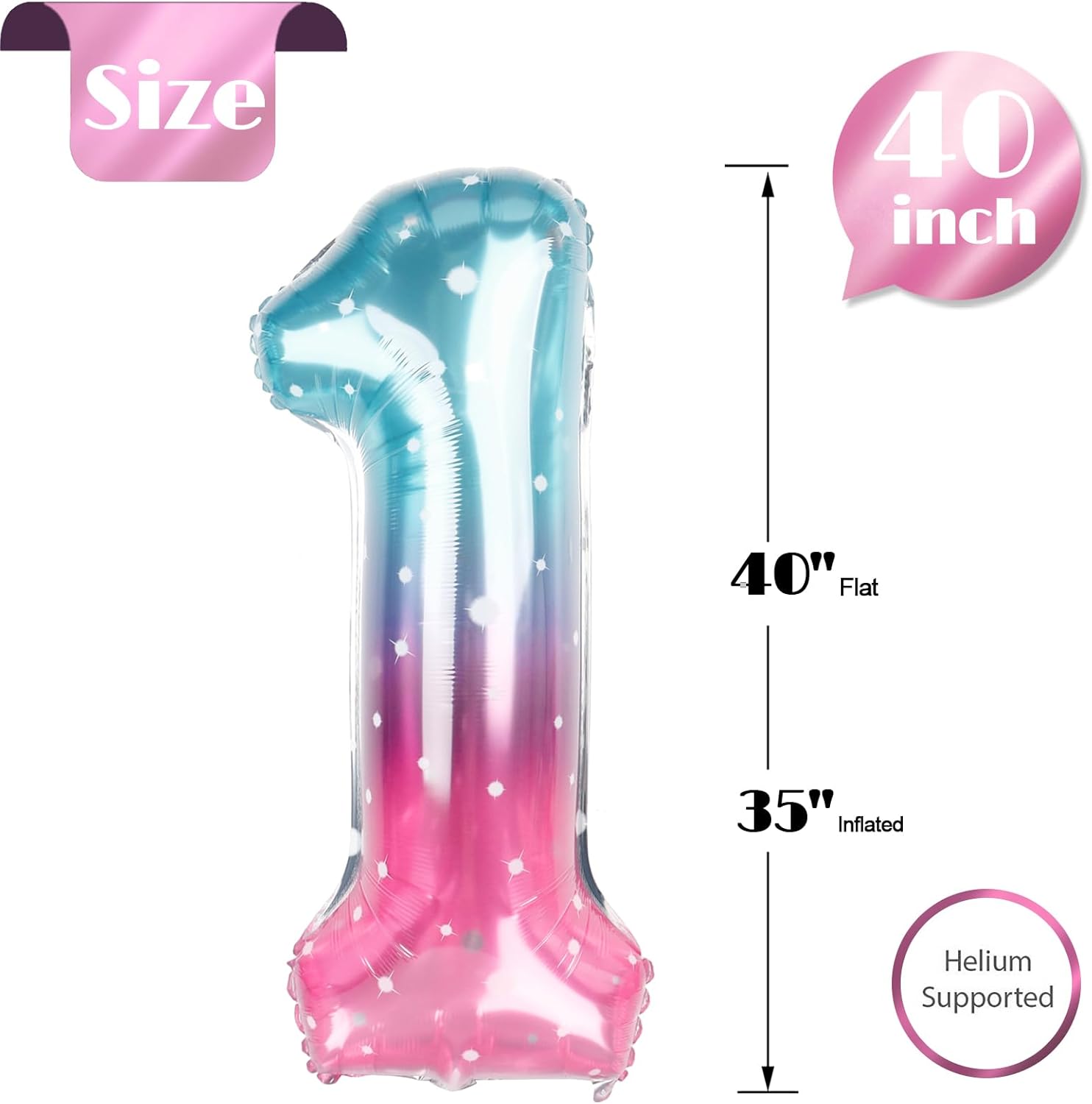 Starry Sky 40-Inch Number 1 Balloon - Shiny First Birthday Decoration for Baby Boy/Girl