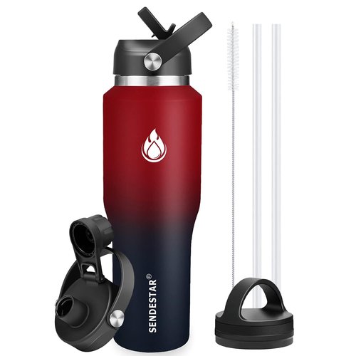 SENDESTAR 40oz Water Bottle Wide Mouth Stainless Steel Vacuum Insulated Double Wall with Straw Lids Fit in Any Car Cup Holder