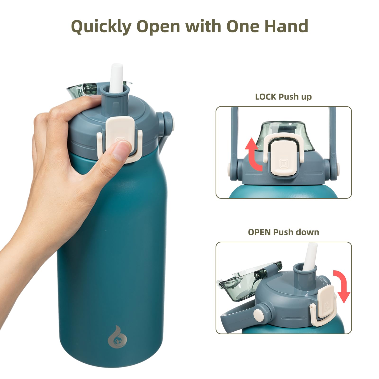 BJPKPK Insulated Water Bottles with Straw, 45 oz Stainless Steel Metal Water Bottle with One-handed Opening Lid, BPA Free Reusable Jugs for Gym Sports Outdoors, Light Blue