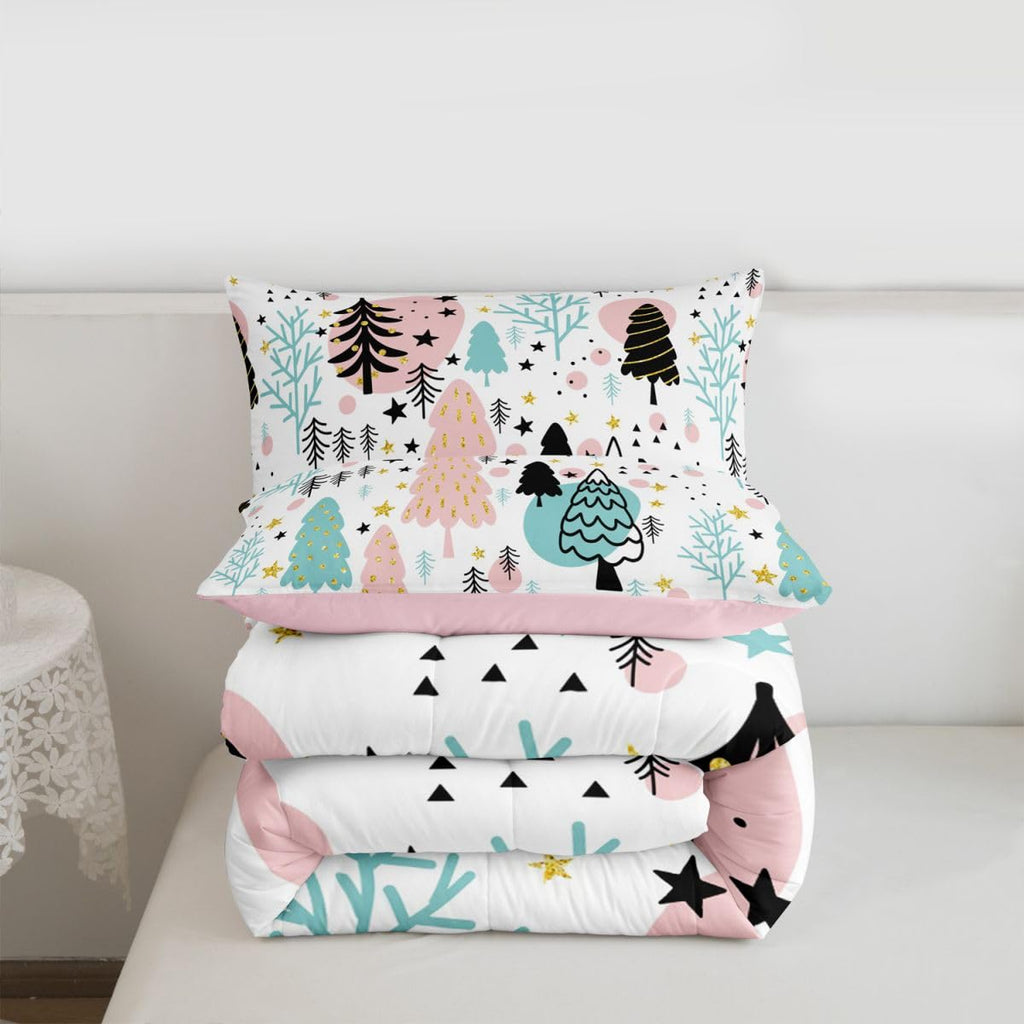 Xmas Comforter Set Queen Size Merry Christmas Bedding Winter Themed Bedding Comforter Sets Pine Snowflake Print Duvet Sets for Boys Girls Kids Happy New Year Gifts Christmas Decor Quilt 3 Piece