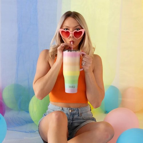 Swig Life 40oz Mega Mug, 40 oz Tumbler with Handle and Straw, Cup Holder Friendly, Dishwasher Safe, Extra Large Insulated Tumbler, Stainless Steel (Over The Rainbow)