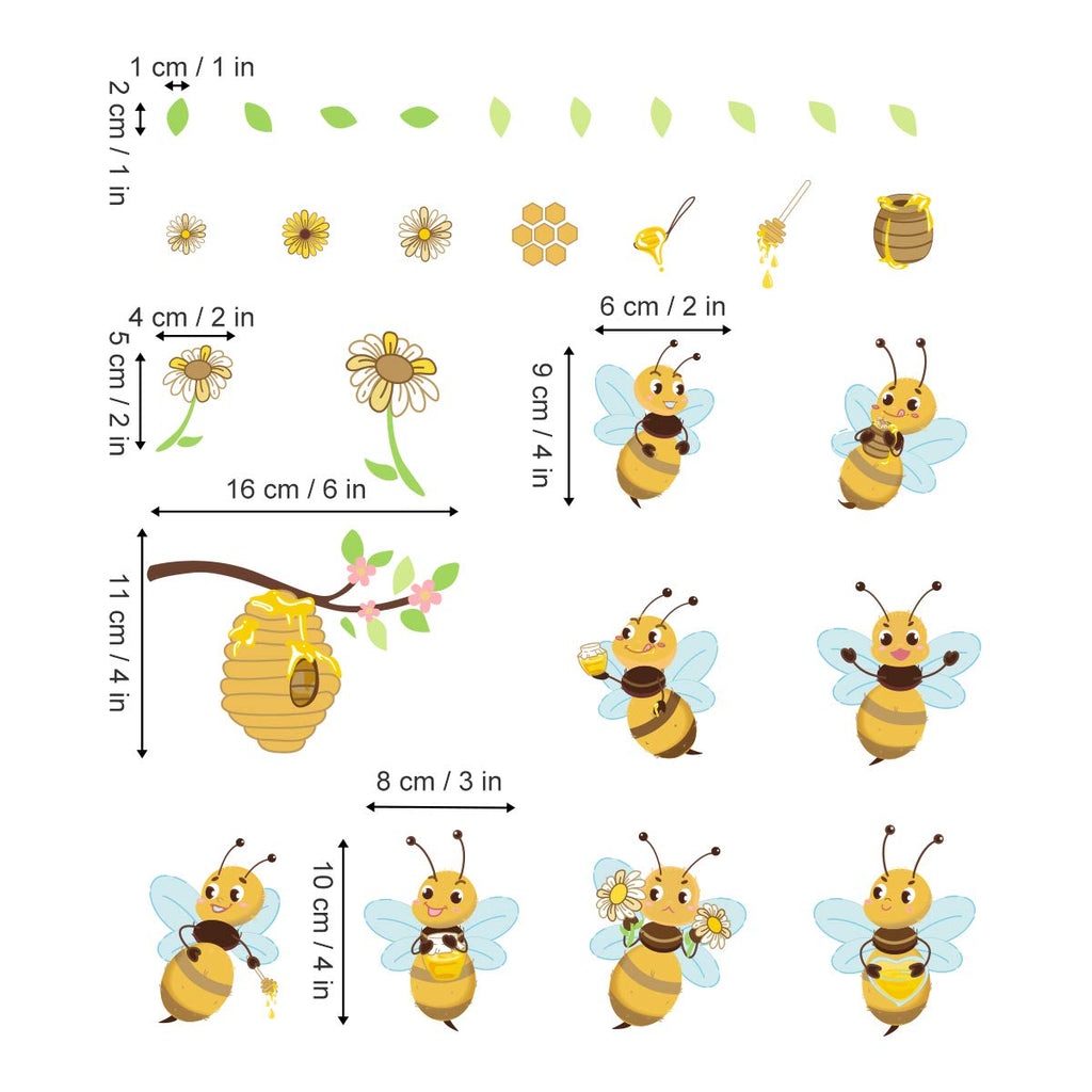ufengke Yellow Bee Wall Stickers Flower Beehive Branch Wall Decals Art Decor for Kids Bedroom Nursery Playroom