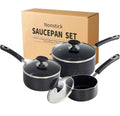 RATWIA Nonstick Saucepan Set - 3-Pieces Pot Set 1 Quart & 2 Quart & 3 Quart,Ultra Non Stick Sauce Pan Small Pot with Glass Lid,Great for Home Kitchen Restaurant,Black