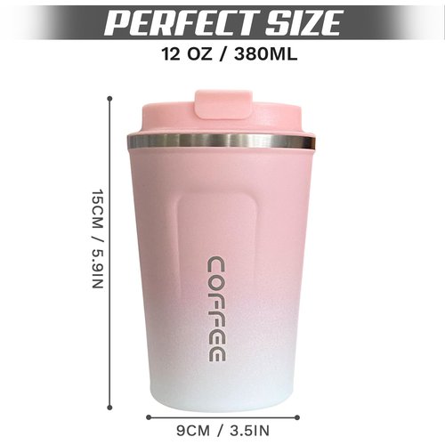 SPLMIFA Travel Coffee Mug Leak-Proof, Reusable Coffee Cups with Lids, Stainless Steel Vacuum Insulated Coffee Tumblers, Thermal Insulation Cup for Men and Women Hot & Cold Drinks(2nd-Pink White, 12OZ)