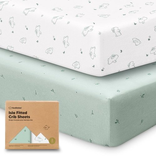 KeaBabies Baby Crib Sheets - Soft & Cozy 2-Pack Fitted Bamboo Toddler Bed Sheets | 52x28, Neutral Bunnies