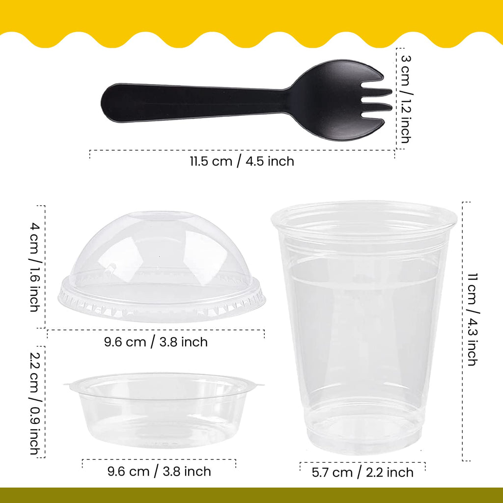 Parfait Cups - 9 Oz - 50 Set - Reusable Dessert Cups With Flat Lids & Inserts - Crystal Clear Plastic - Spill and Leak Proof