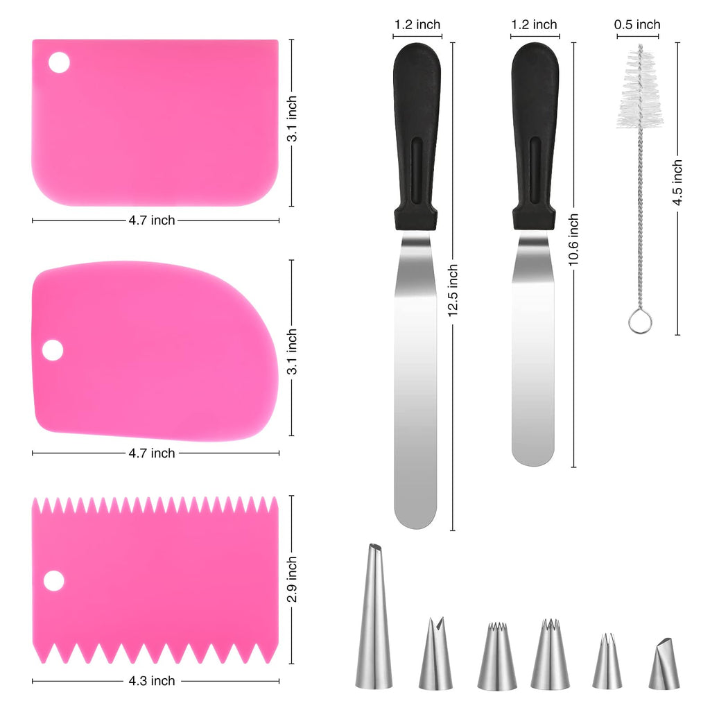 Icing Decoration Gun Set, Stainless Steel Dessert Decorating Syringe Set, Cupcake Frosting Filling Injector with 6 Icing Nozzles, 3 Cream Scraper, 2 Offset Spatula, 2 Nozzle Brush for Kitchen Baking
