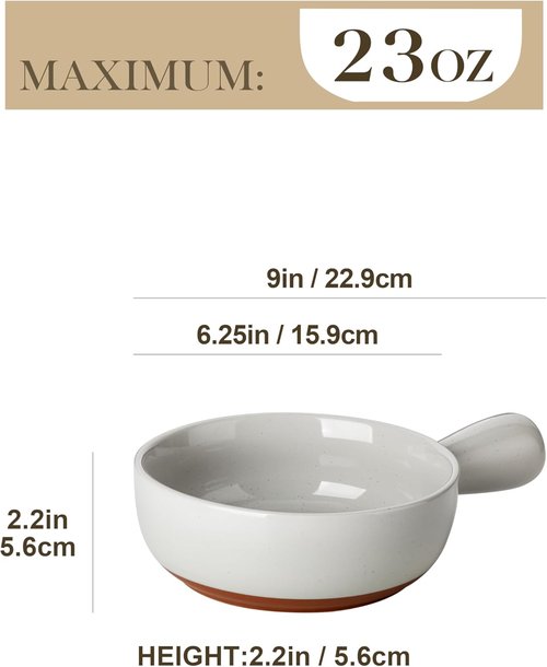 MALACASA 23 Oz French Onion Soup Bowls - Durable Ceramic Crocks with Handles | Set of 4, Multicolor