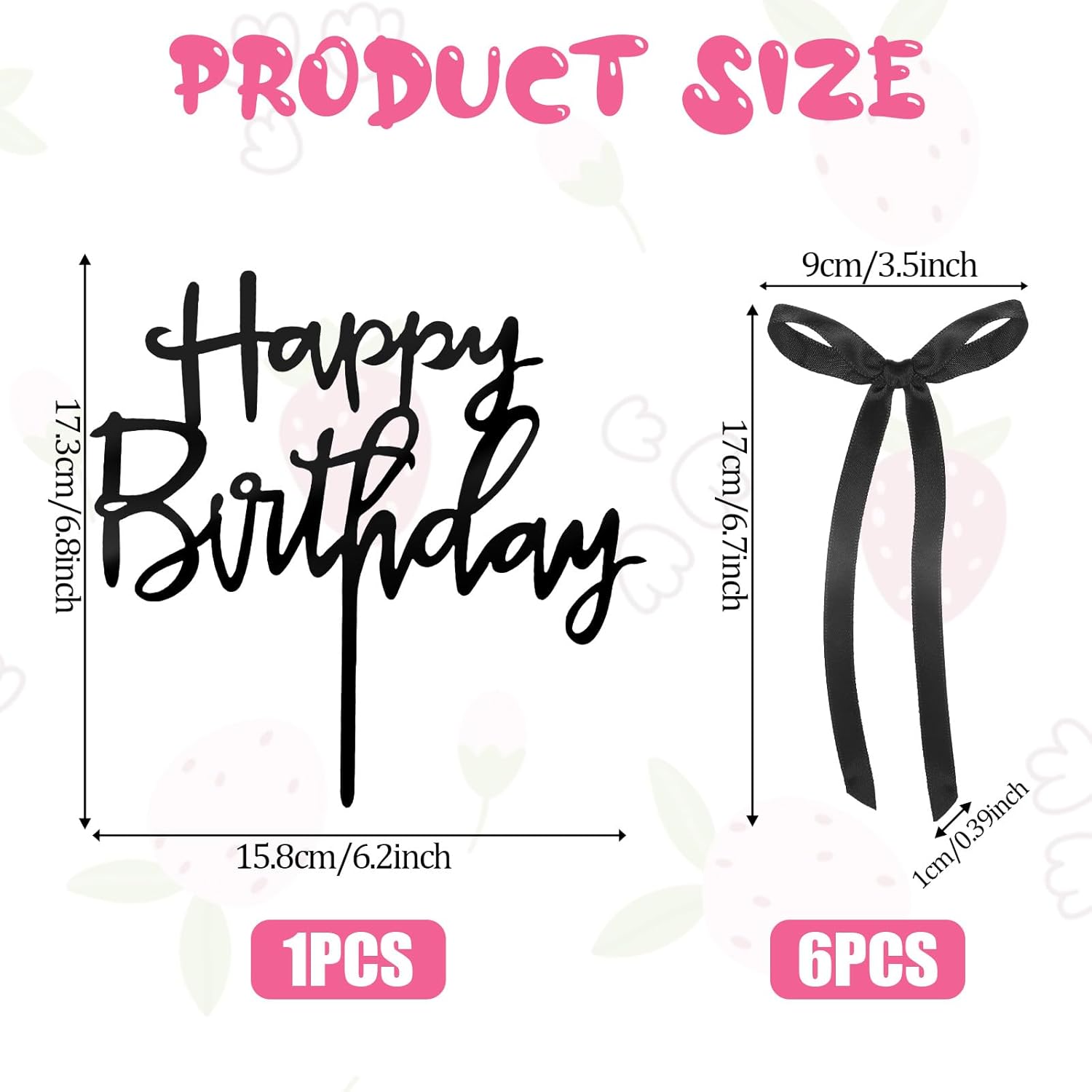 Skiennix 7 Pcs Black Bow Cake Toppers - Elegant Happy Birthday & Wedding Decorations