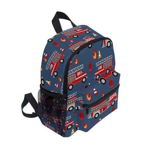Aflyko Kids Backpack Red Fire Truck Rescue Equipment Daycare Bookbag Kindergarten Daypack Toddler Travel Girls Boys Waterproof Preschool Bag 10" × 4" × 12"