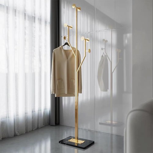 BUZUEY Gold Coat rack,Sturdy coat tree freestanding heavy duty with Marble Base,Metal standing coat rack for Bedroom,Entrance,Modern coat hanger stand for Coats,Hats,Bags(gold)