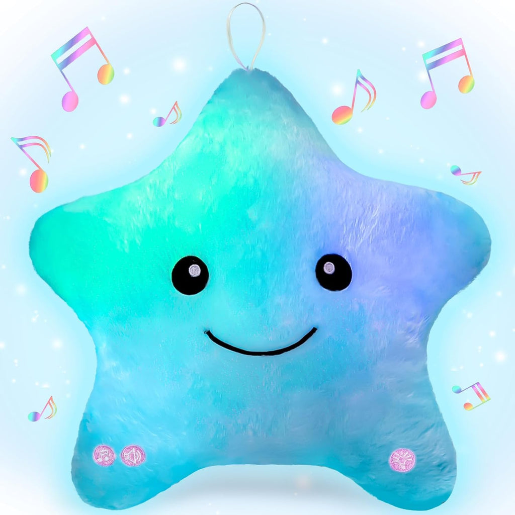 Subao Sensory Toys for Kids with Autism,14" Soft Toddler Pillow With Light &Music,Plush Star Night Light,Light Up Adhd Autism Sensory Products,Birthday Xmas Easter Gifts for Boys 3 4 5 6 7 8 9 10 Blue