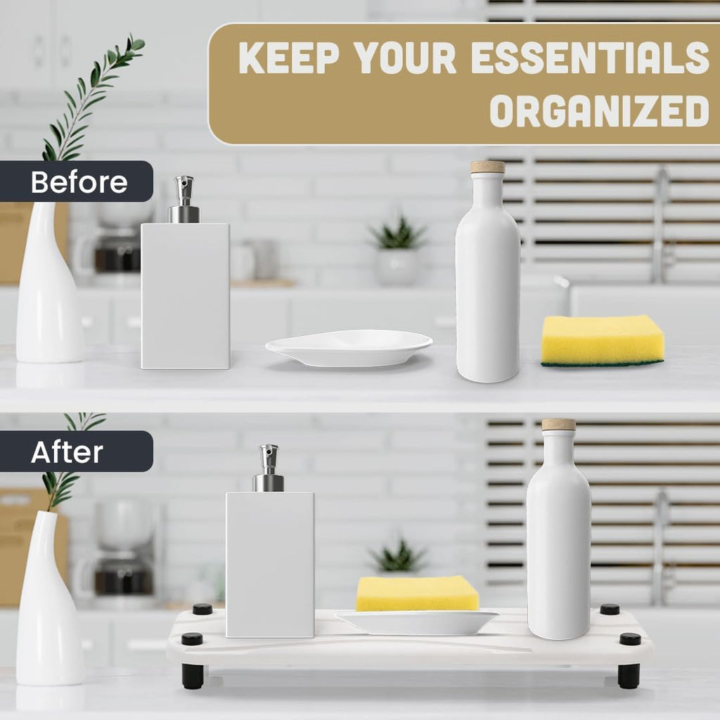 Stone Drying Tray Set - Diatomite Kitchen Sink Organizer | Water-Absorbing Bathroom Mat (White)