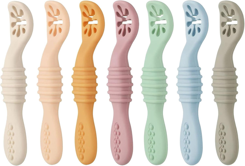 PandaEar Baby Spoons - 7 Pack Soft Silicone Self-Feeding Utensils for Toddlers | BPA-Free, Easy-Grip Design