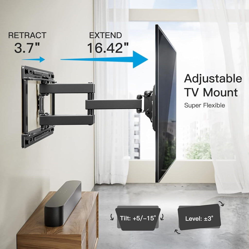 Pipishell Full Motion TV Wall Mount - Fits 26-65 Inch TVs Up to 99 lbs | Dual Arms, Swivel & Tilt