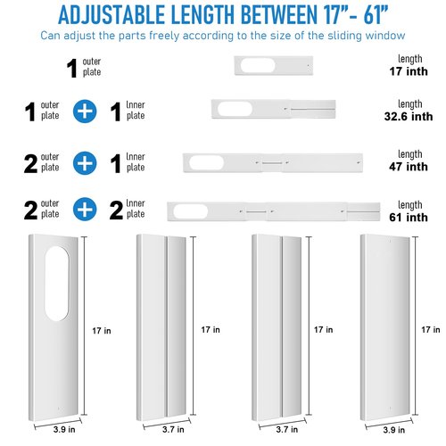 Ninonly Portable Air Conditioner Window Vent Kit with 5.9"" Exhaust Hose, Portable AC Seal Kit for Sliding Window with 4 Plates, Universal Coupler Fits 5.9 & 5.1 Inch Diameter Exhaust Hose, White